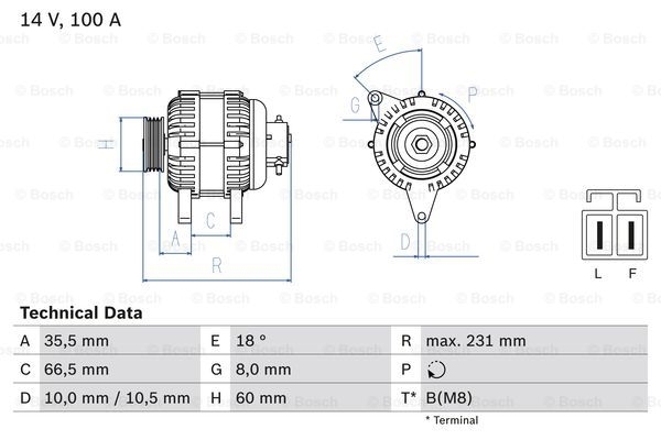 Alternator Opel Astra H Z17DTL Z17DTH 100 AMP marca BOSCH